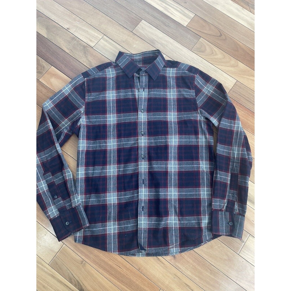 Untuckit Slim Fit Button Up Pocket Long Sleeve Flannel Men’s M grey red blue